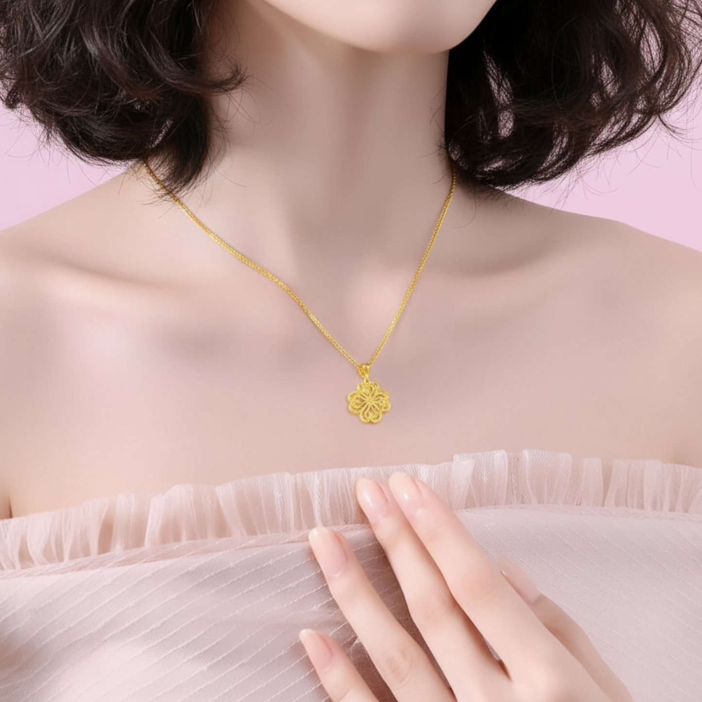 24K 999 Gold Trendy Hollow Four-Leaf Clover Lucky Pendant