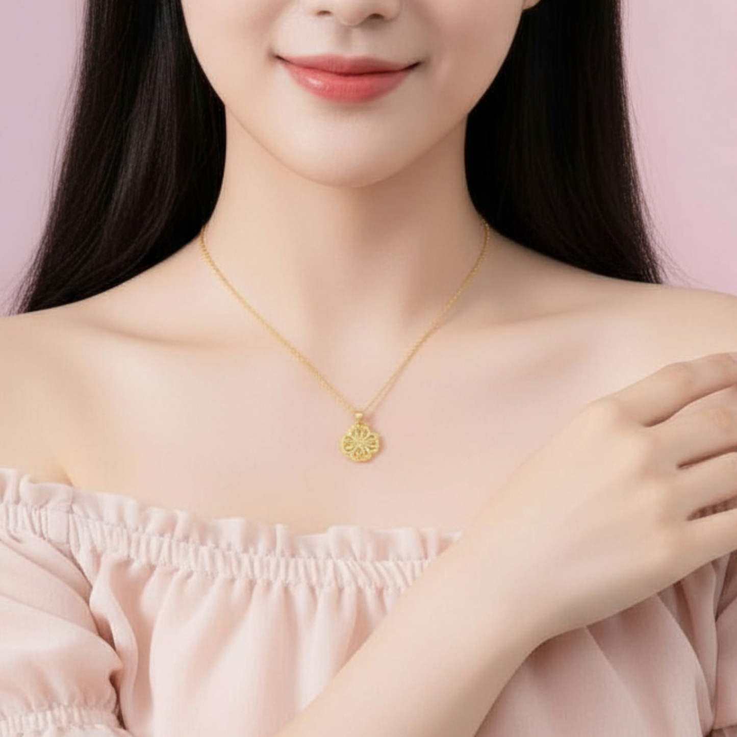 24K 999 Gold Trendy Hollow Four-Leaf Clover Lucky Pendant