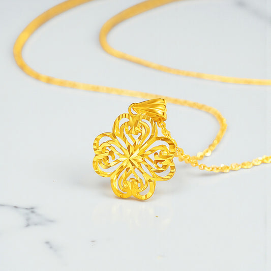 24K 999 Gold Trendy Hollow Four-Leaf Clover Lucky Pendant