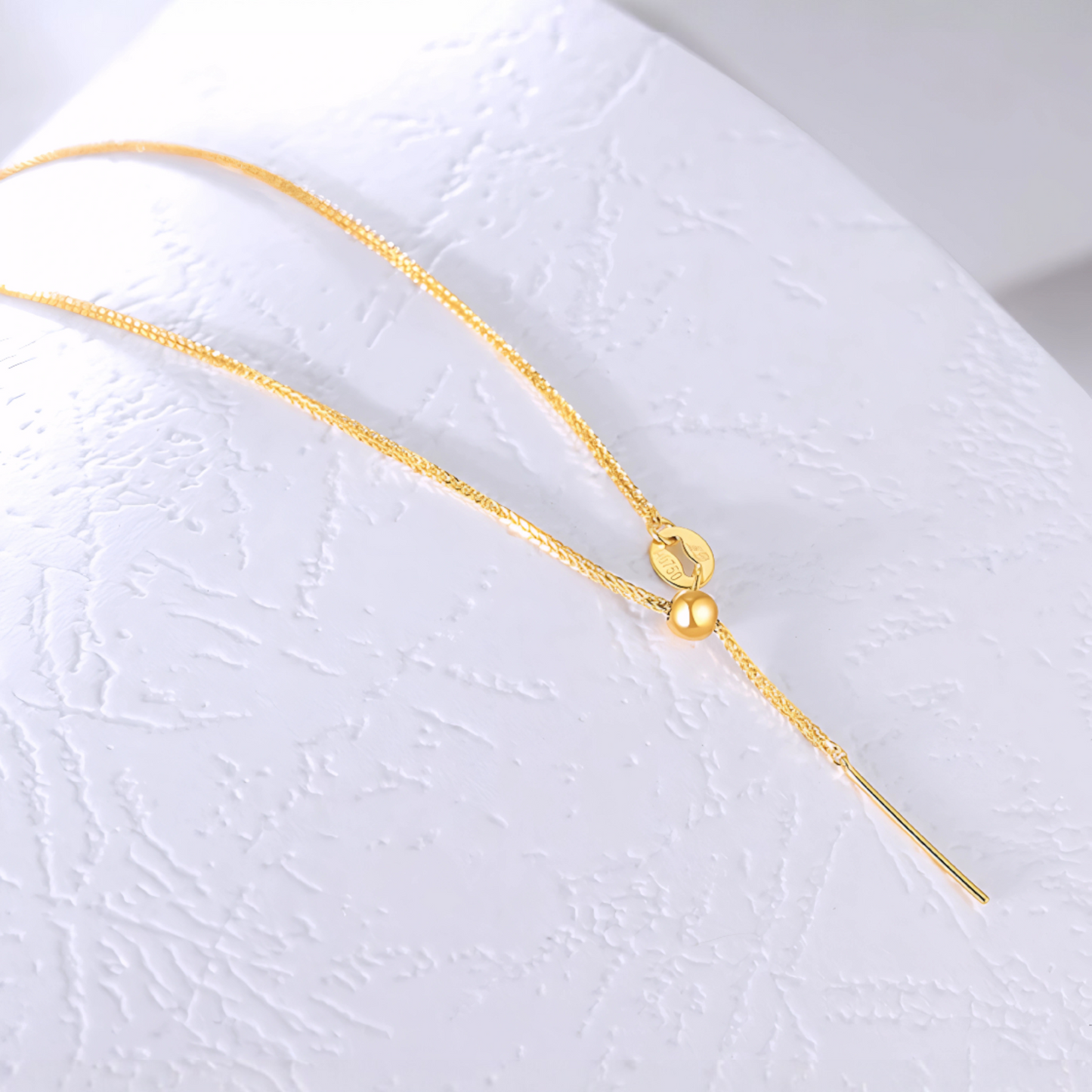 18K Gold Chopin Chain Link Pull Bead Adjustable Length Bracelet