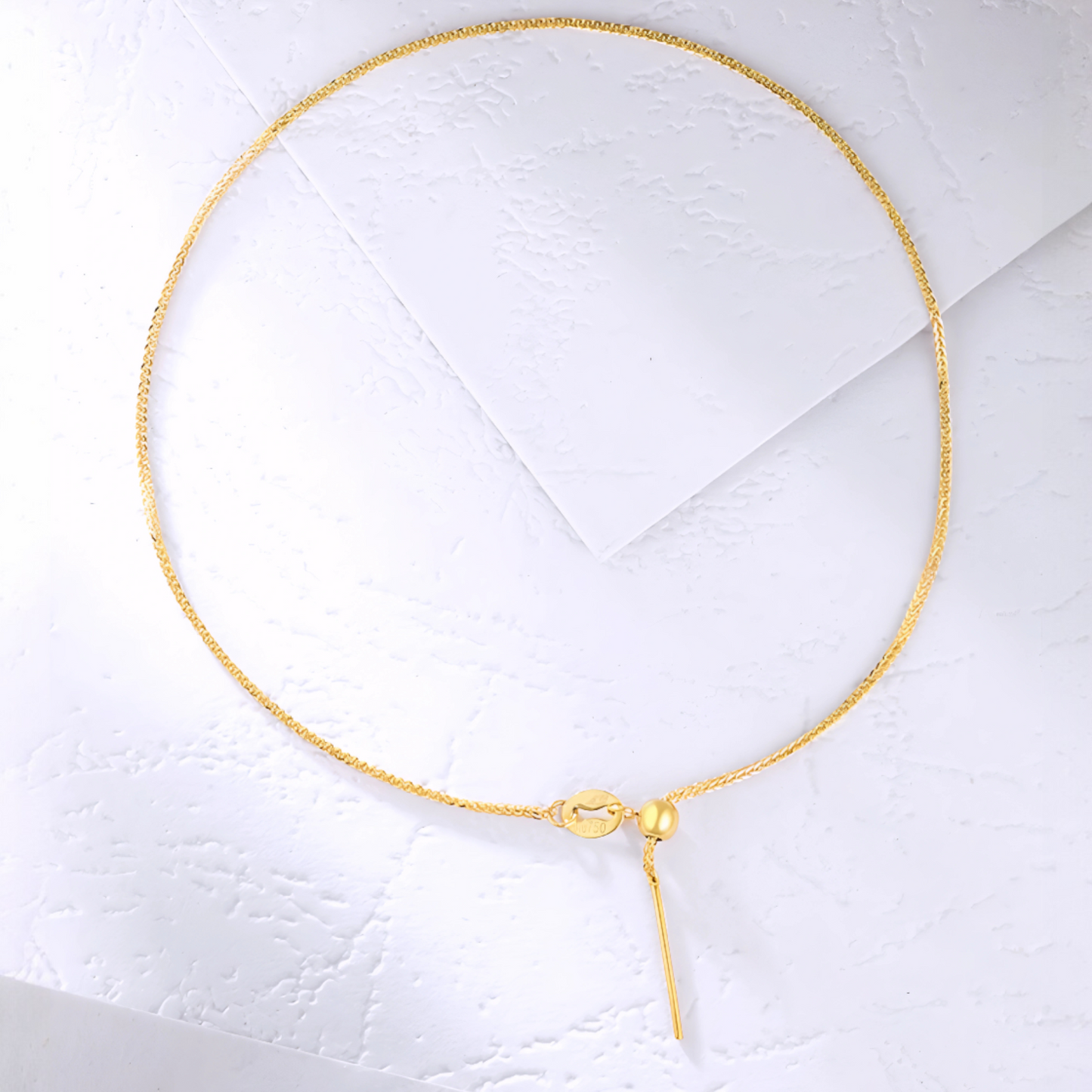 18K Gold Chopin Chain Link Pull Bead Adjustable Length Bracelet