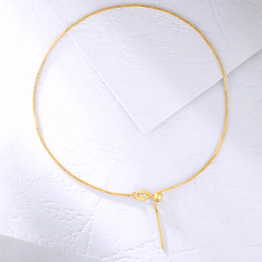 18K Gold Chopin Chain Link Pull Bead Adjustable Length Bracelet