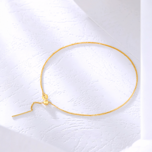 18K Gold Chopin Chain Link Pull Bead Adjustable Length Bracelet