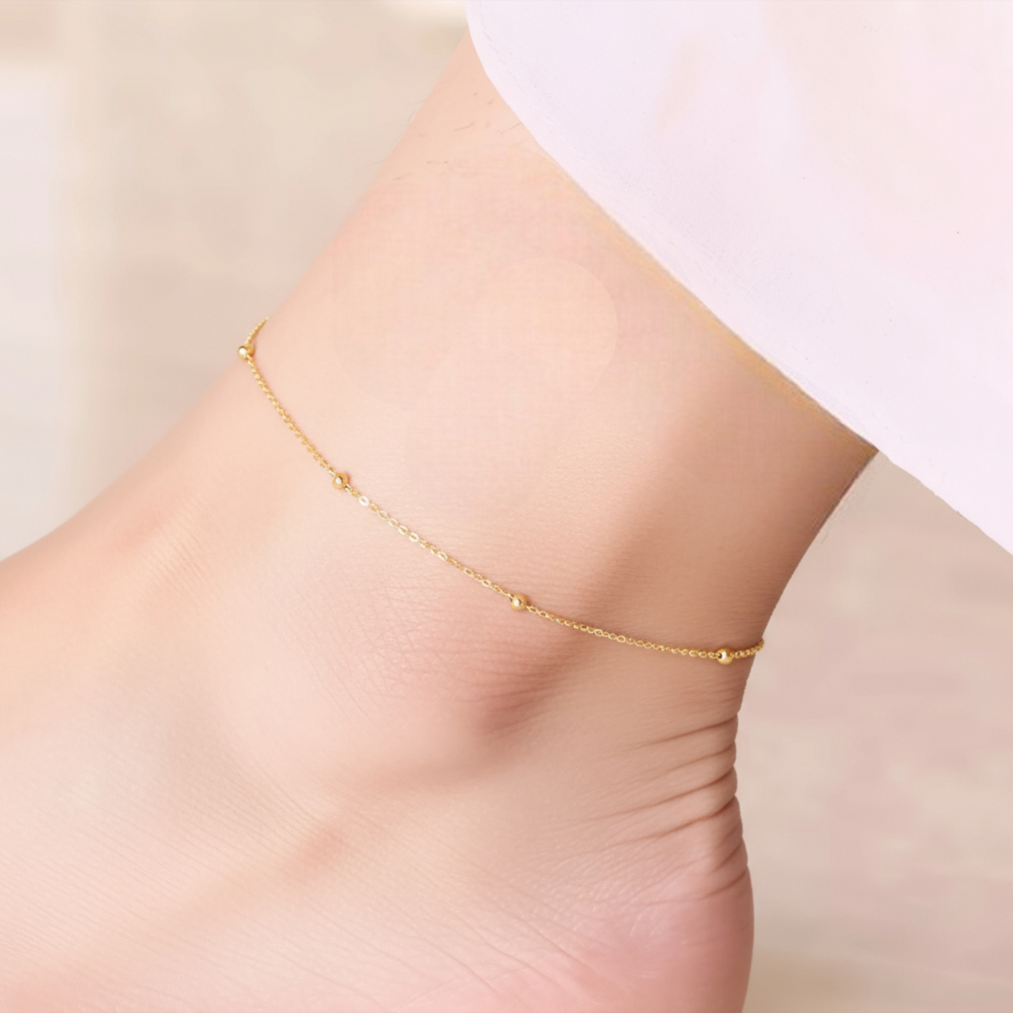 18K Gold Rose Gold Beads Anklet