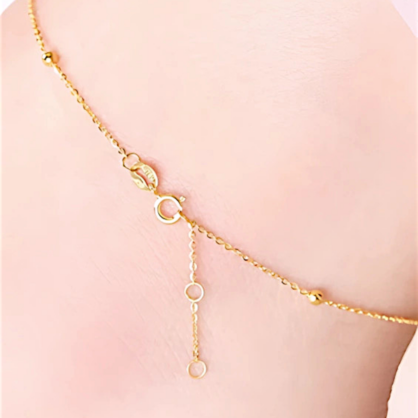 18K Gold Rose Gold Beads Anklet