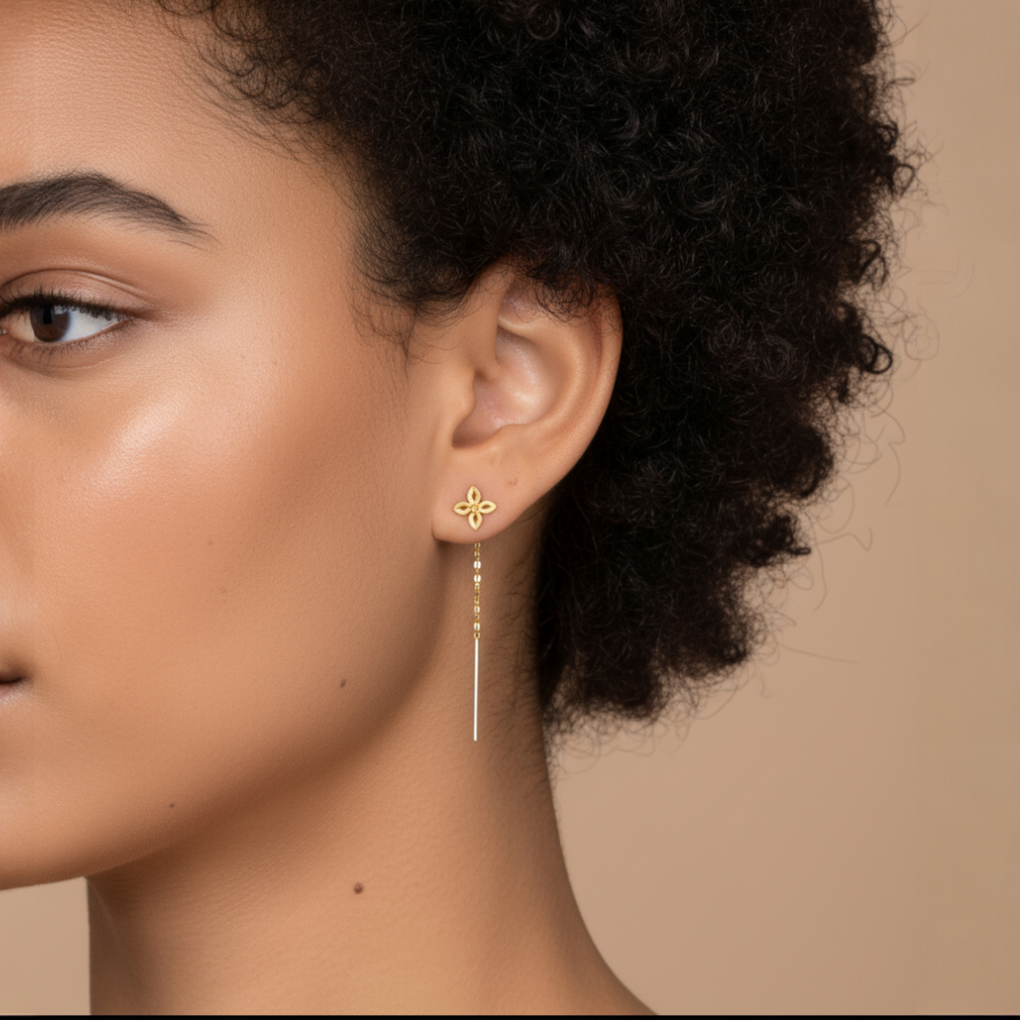 18K Gold Rose Gold Unique and Trendy Threader Lucky Clover Star Earrings