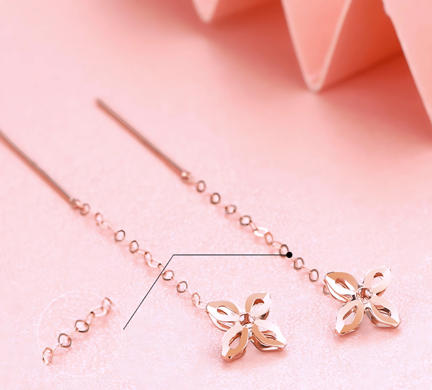 18K Gold Rose Gold Unique and Trendy Threader Lucky Clover Star Earrings