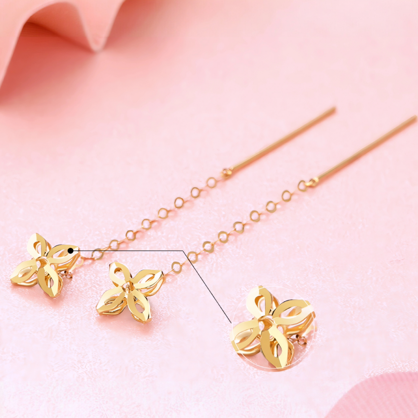 18K Gold Rose Gold Unique and Trendy Threader Lucky Clover Star Earrings