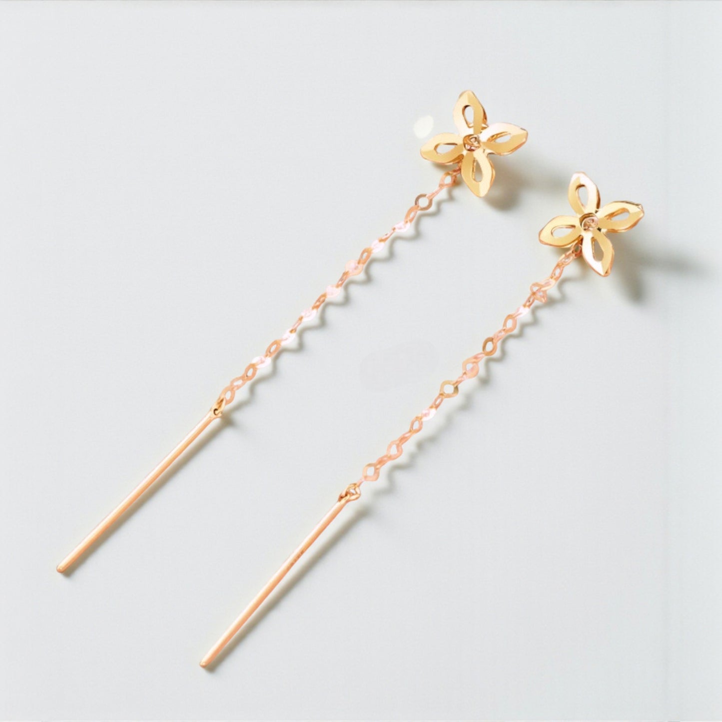 18K Gold Rose Gold Unique and Trendy Threader Lucky Clover Star Earrings