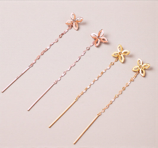 18K Gold Rose Gold Unique and Trendy Threader Lucky Clover Star Earrings
