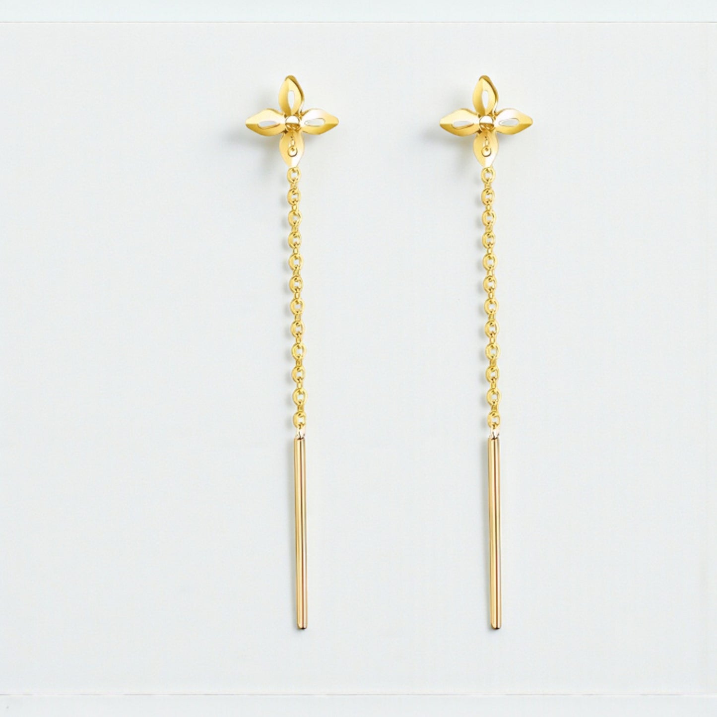 18K Gold Rose Gold Unique and Trendy Threader Lucky Clover Star Earrings