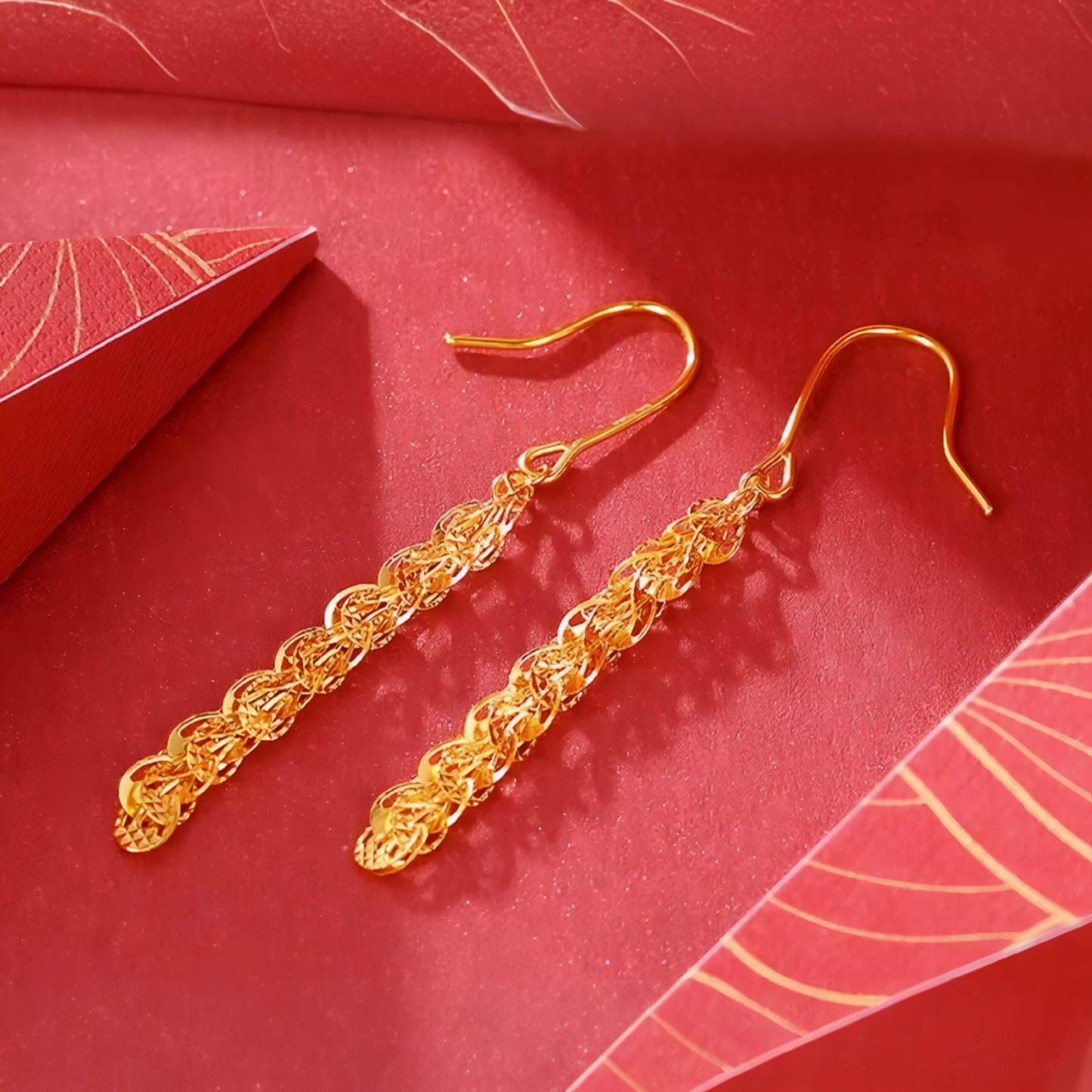 24K 999 Gold Unique and Trendy Phoenix Tail Tassels Earrings