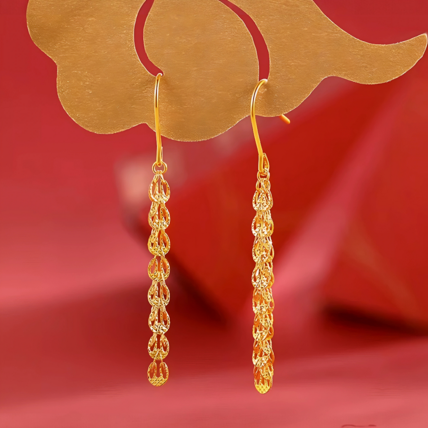 24K 999 Gold Unique and Trendy Phoenix Tail Tassels Earrings