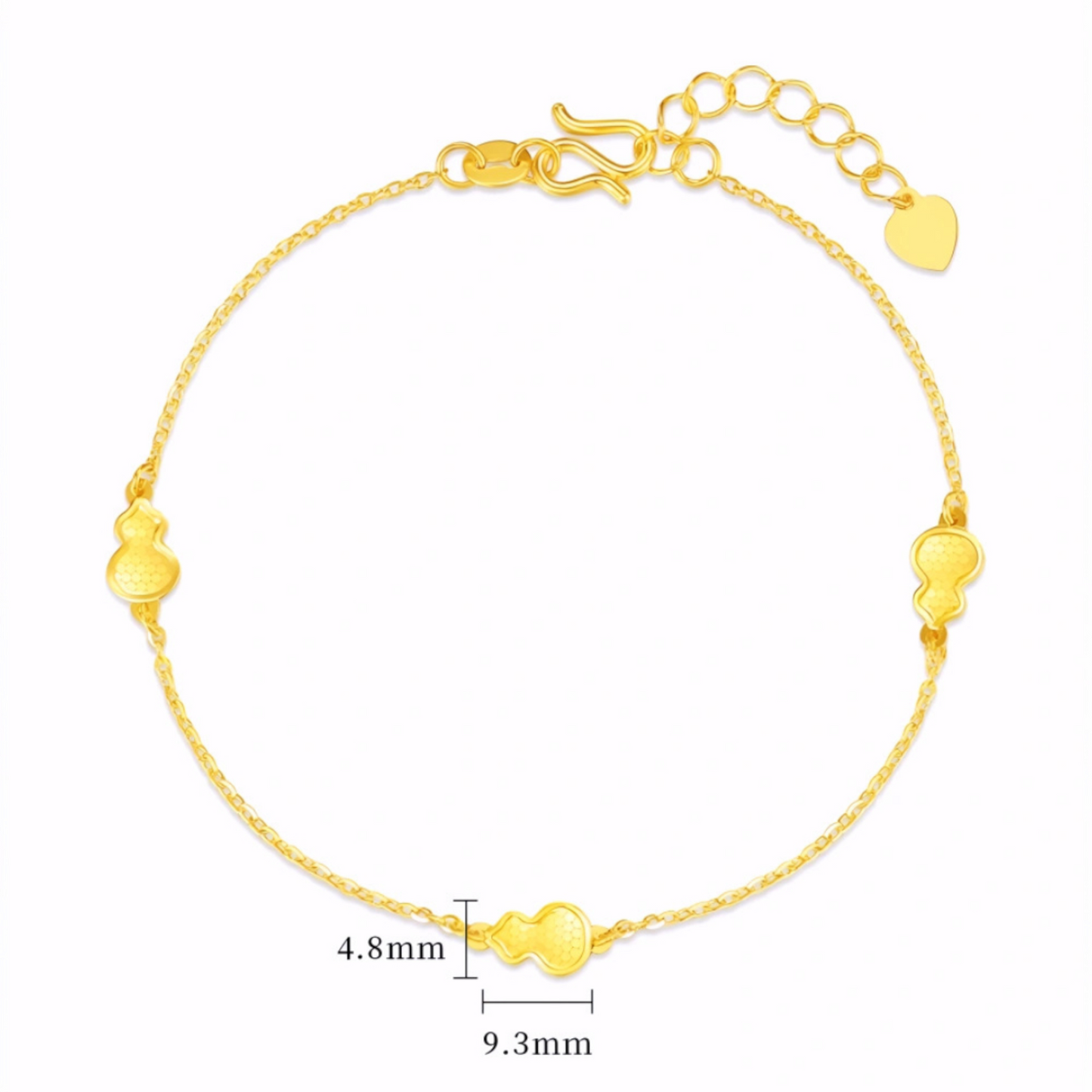 24K Yellow 5G Gold Shinning Gourd Charm Lucky Fortune Chain Bracelet