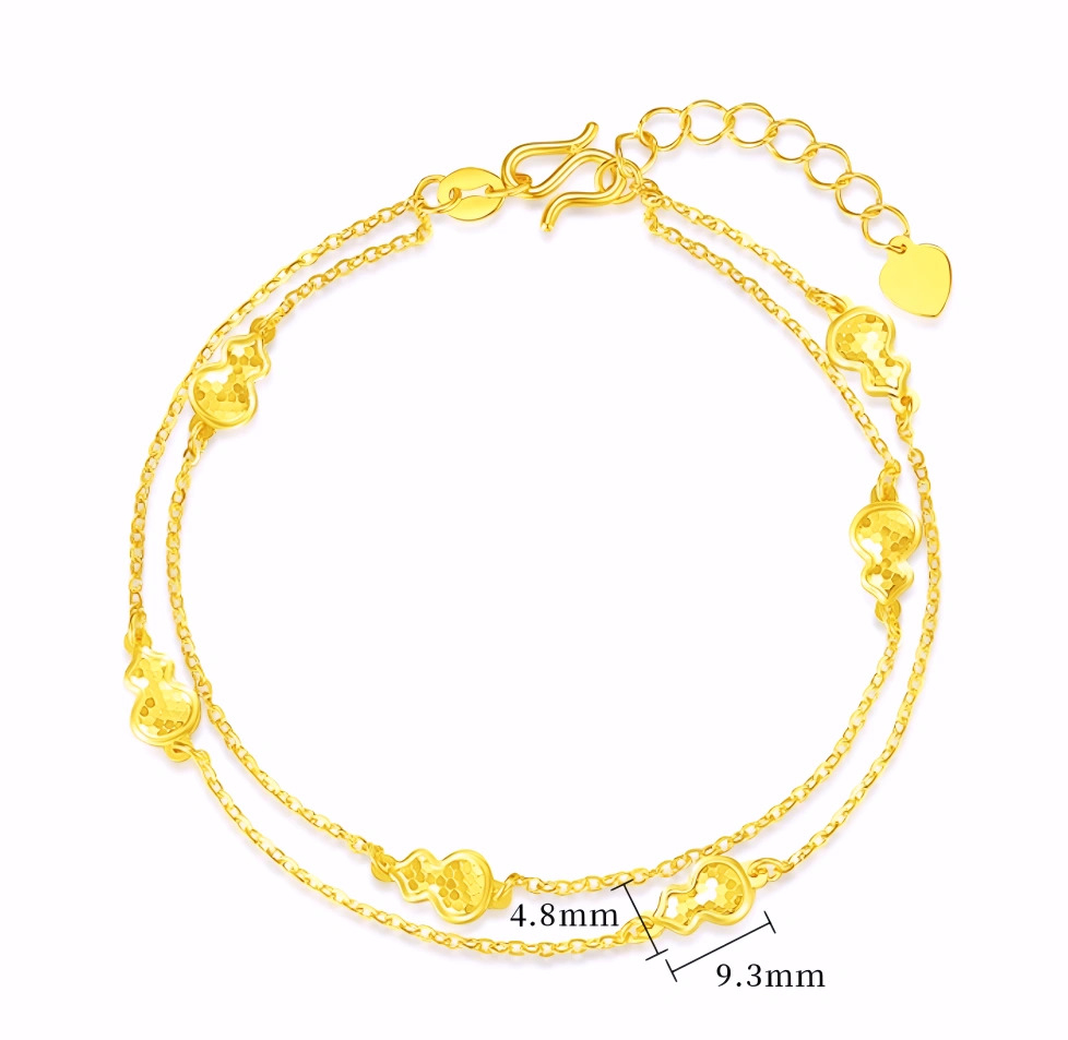 24K Yellow 5G Gold Shinning Gourd Charm Lucky Fortune Chain Bracelet