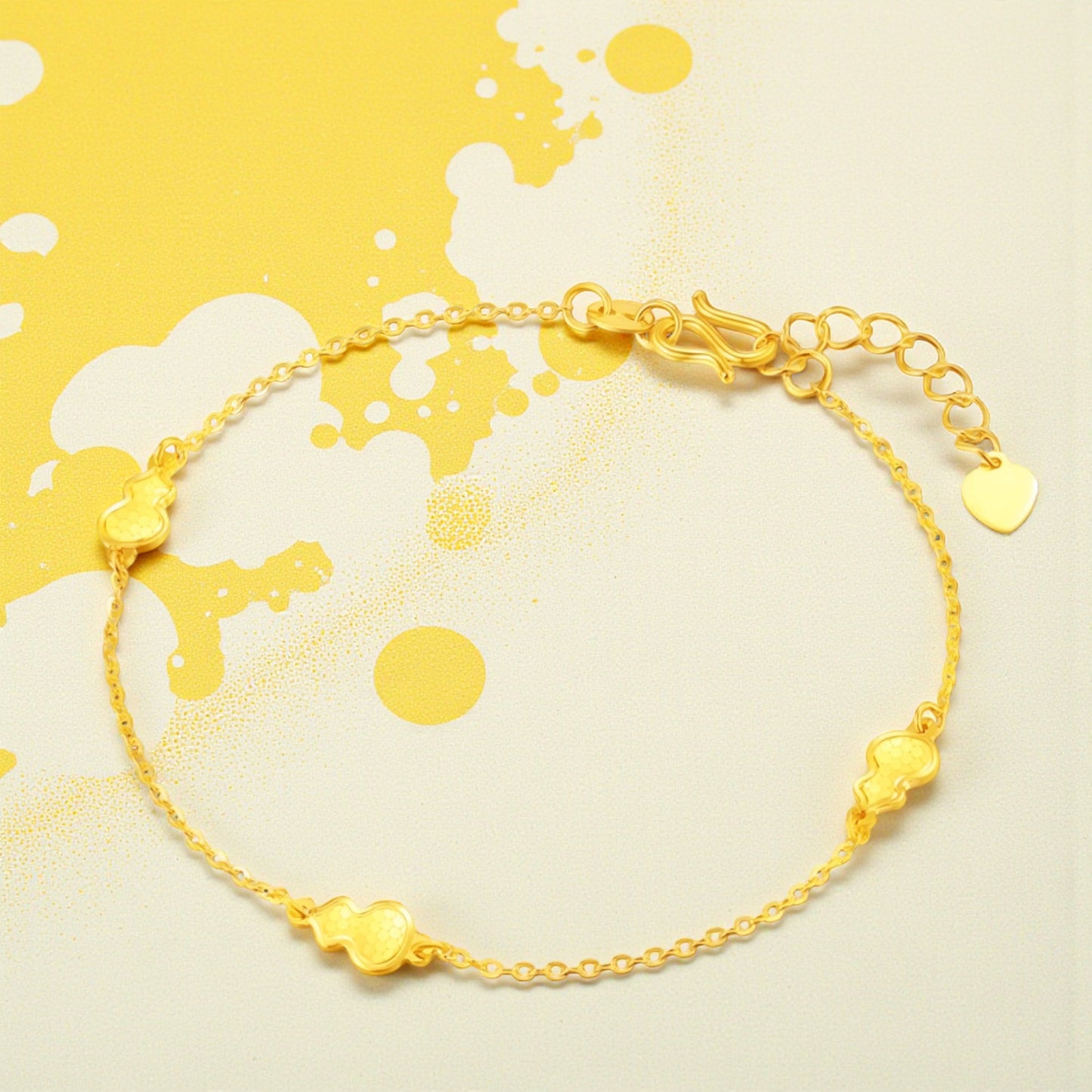 24K Yellow 5G Gold Shinning Gourd Charm Lucky Fortune Chain Bracelet