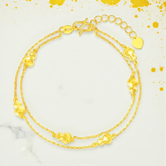 24K Yellow 5G Gold Shinning Gourd Charm Lucky Fortune Chain Bracelet