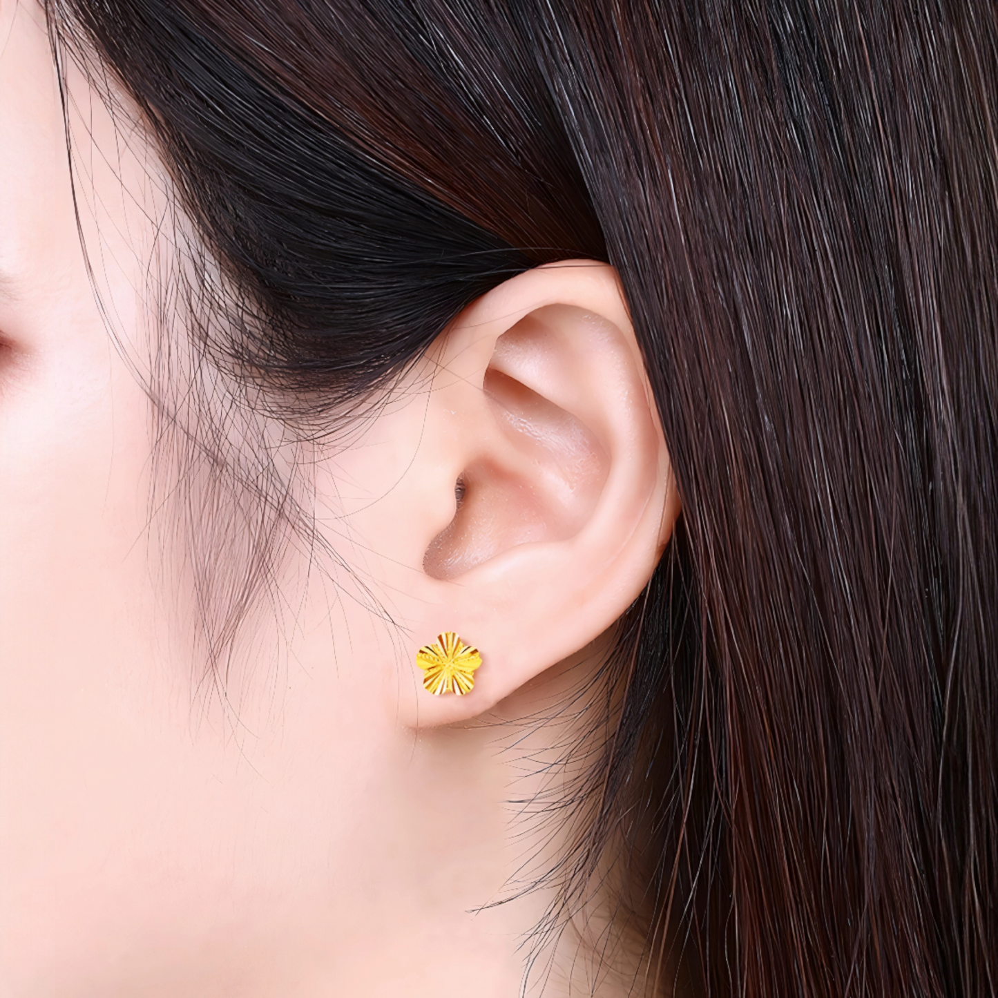 24K 999 Gold Unique and Trendy Shinning Cherry Blossom Flower Stud Earrings