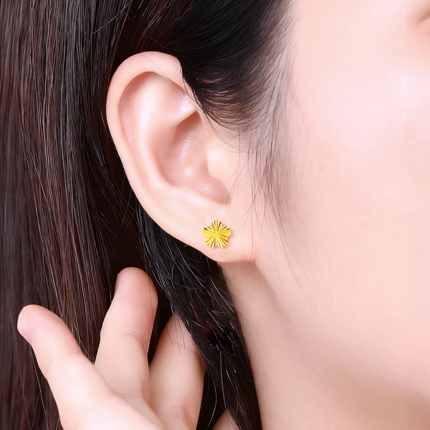 24K 999 Gold Unique and Trendy Shinning Cherry Blossom Flower Stud Earrings