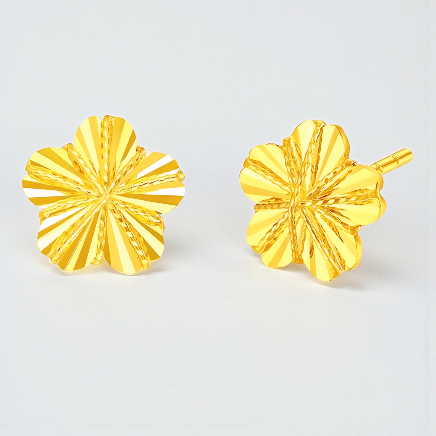 24K 999 Gold Unique and Trendy Shinning Cherry Blossom Flower Stud Earrings