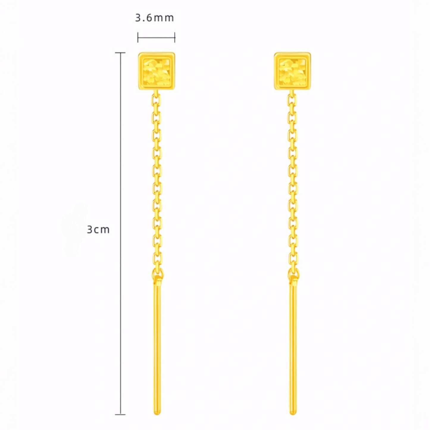 24K Gold Trendy Threader Chain Sqaure Charm Earrings