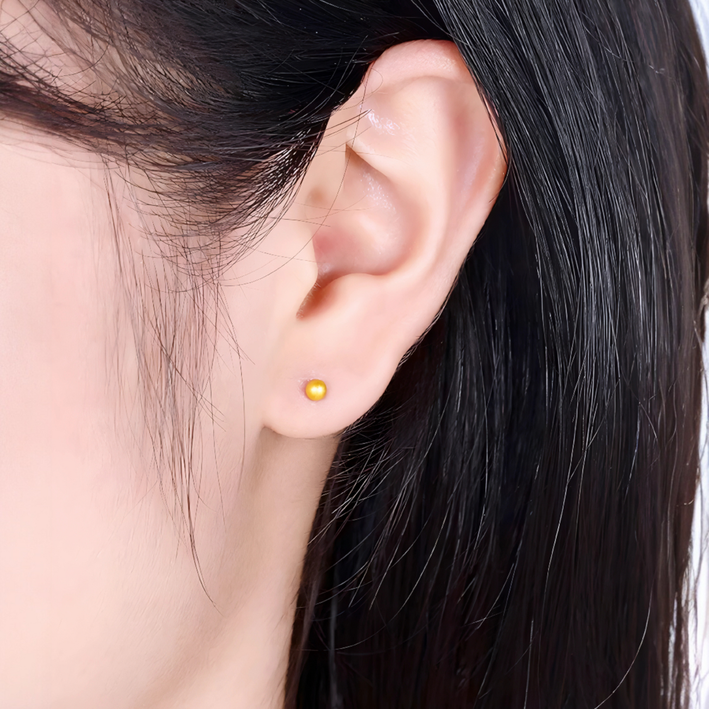 24K 999 Gold Minimal Simple Ball Bead Polished Surface Stud Earrings