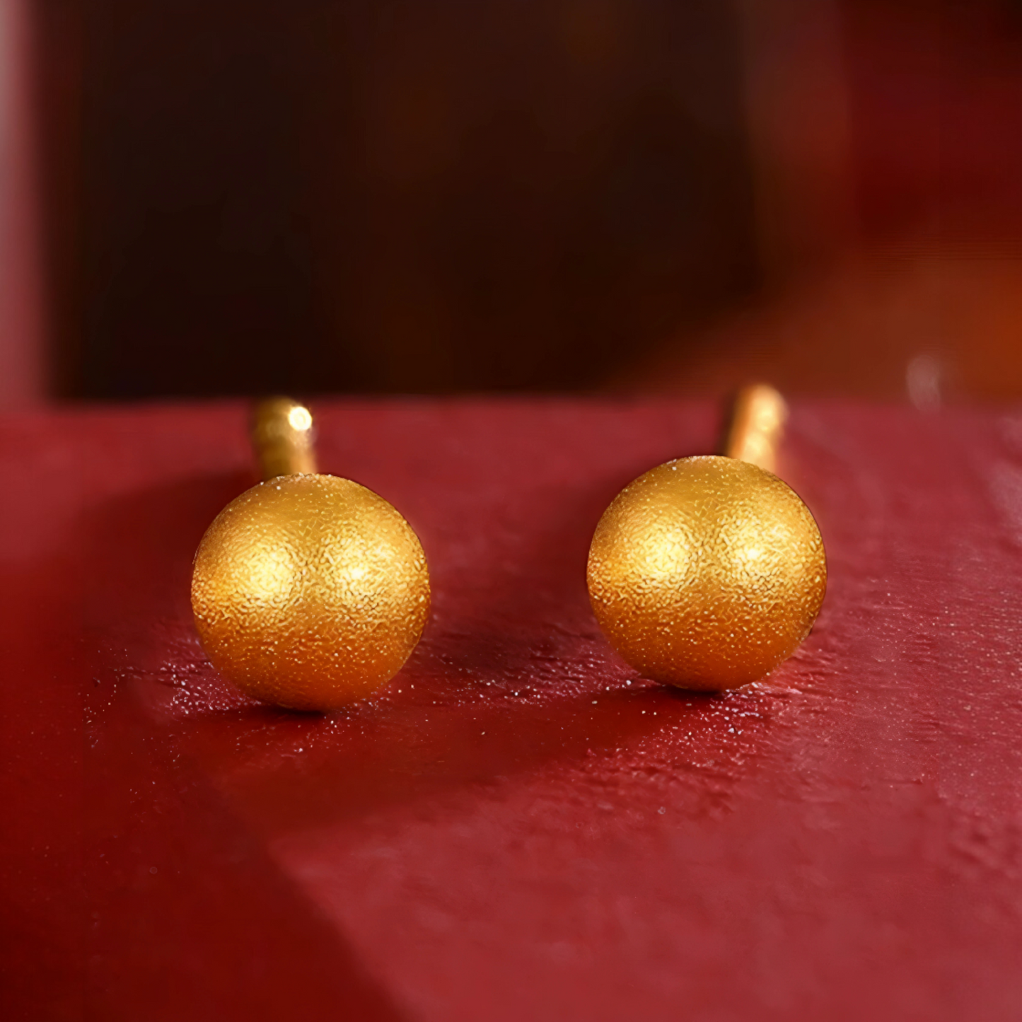 24K 999 Gold Minimal Simple Ball Bead Polished Surface Stud Earrings