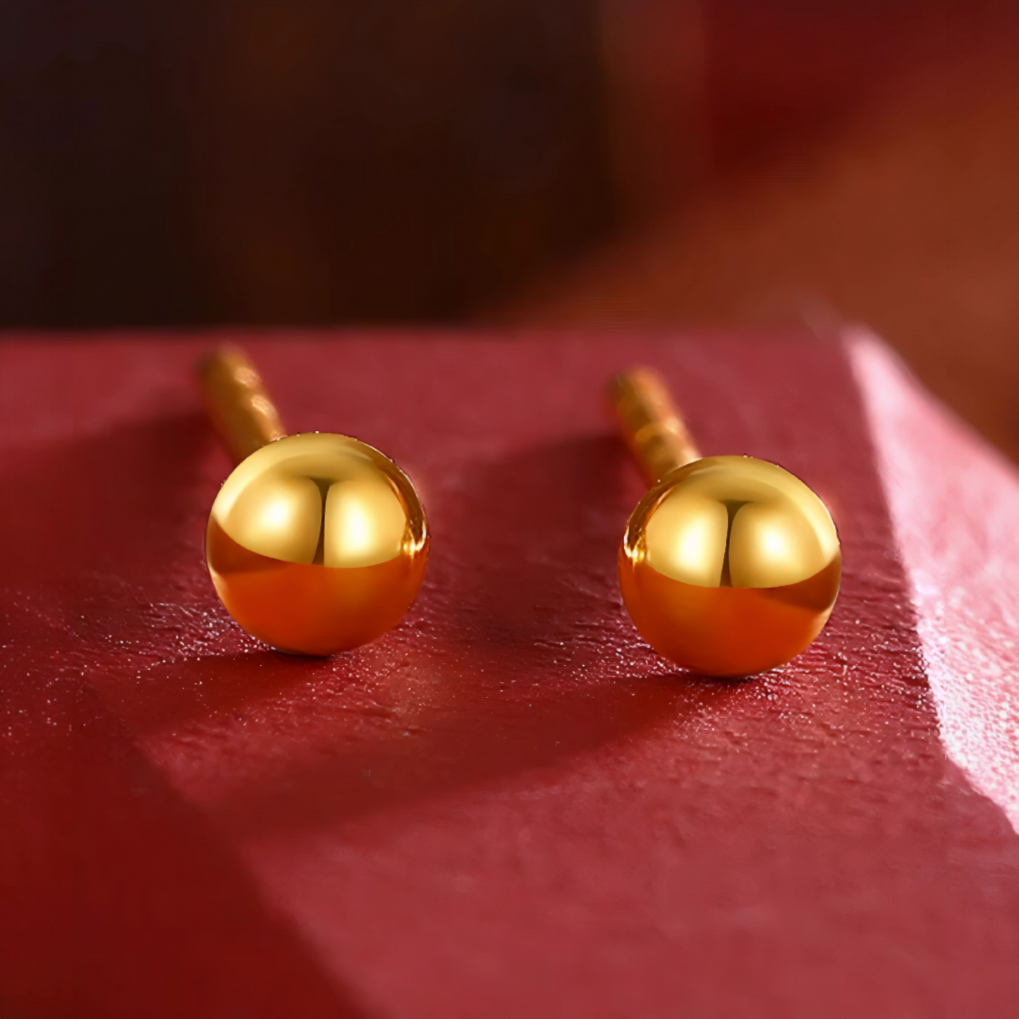 24K 999 Gold Minimal Simple Ball Bead Polished Surface Stud Earrings