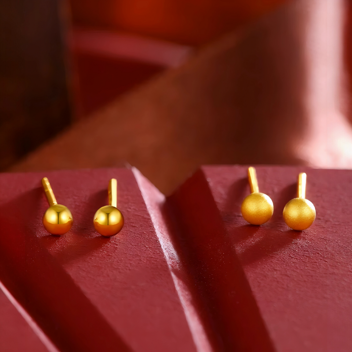 24K 999 Gold Minimal Simple Ball Bead Polished Surface Stud Earrings