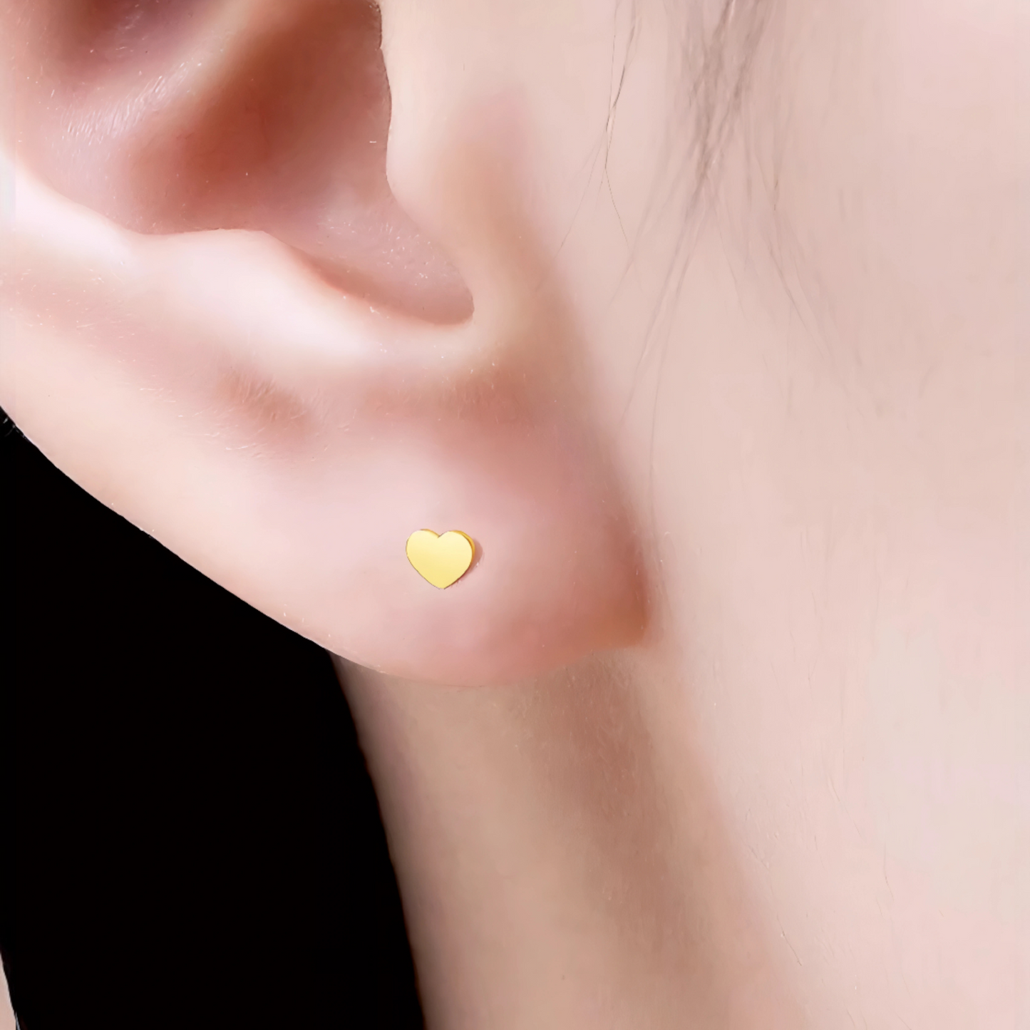 24K 999 Gold Minimal Simple Heart Shape Stud Earrings