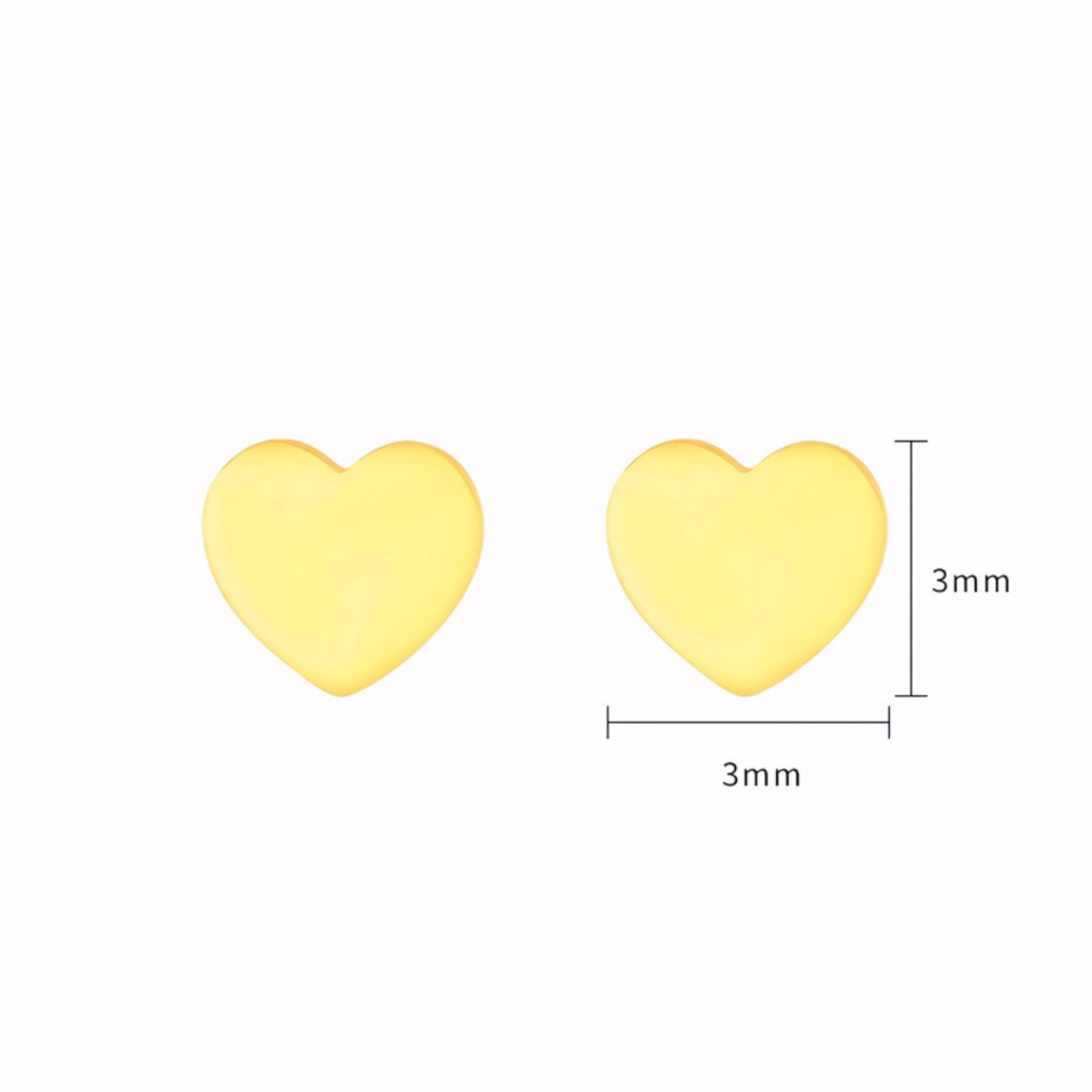 24K 999 Gold Minimal Simple Heart Shape Stud Earrings