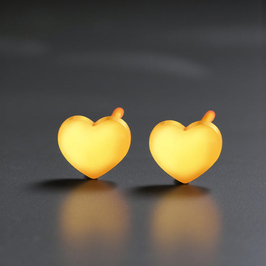 24K 999 Gold Minimal Simple Heart Shape Stud Earrings