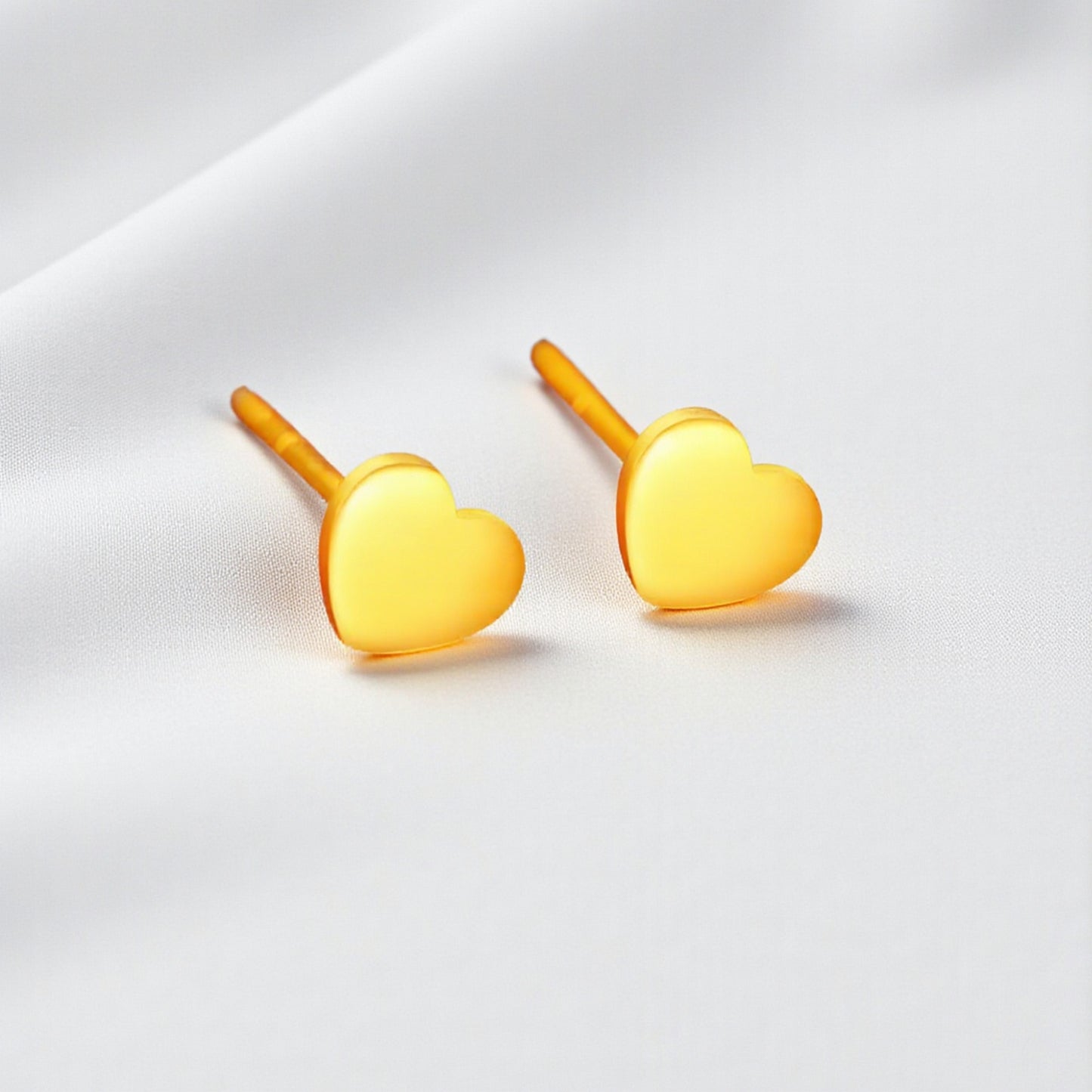 24K 999 Gold Minimal Simple Heart Shape Stud Earrings