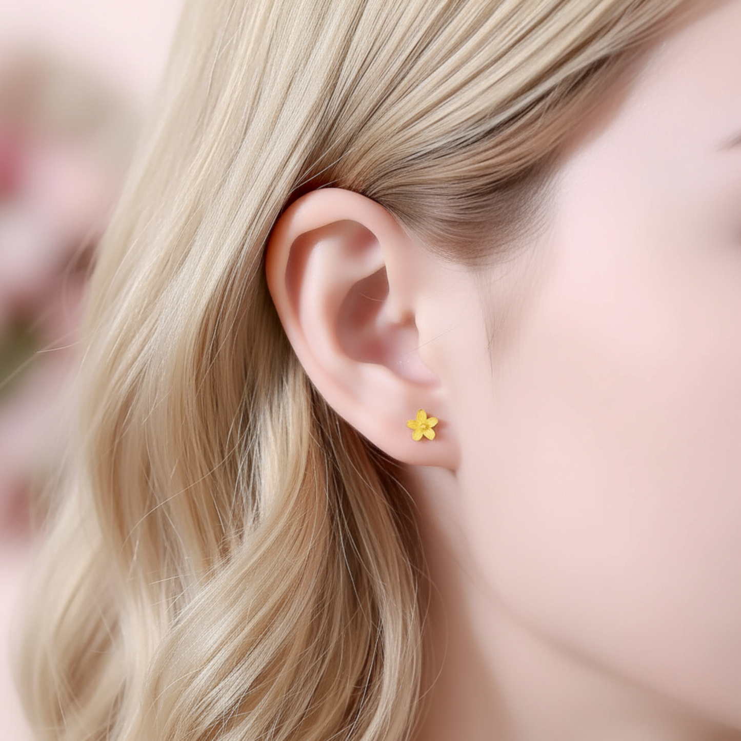 24K 999 Gold Flower Lily Hook Earrings