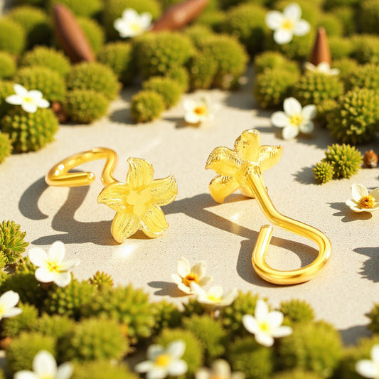 24K 999 Gold Flower Lily Hook Earrings