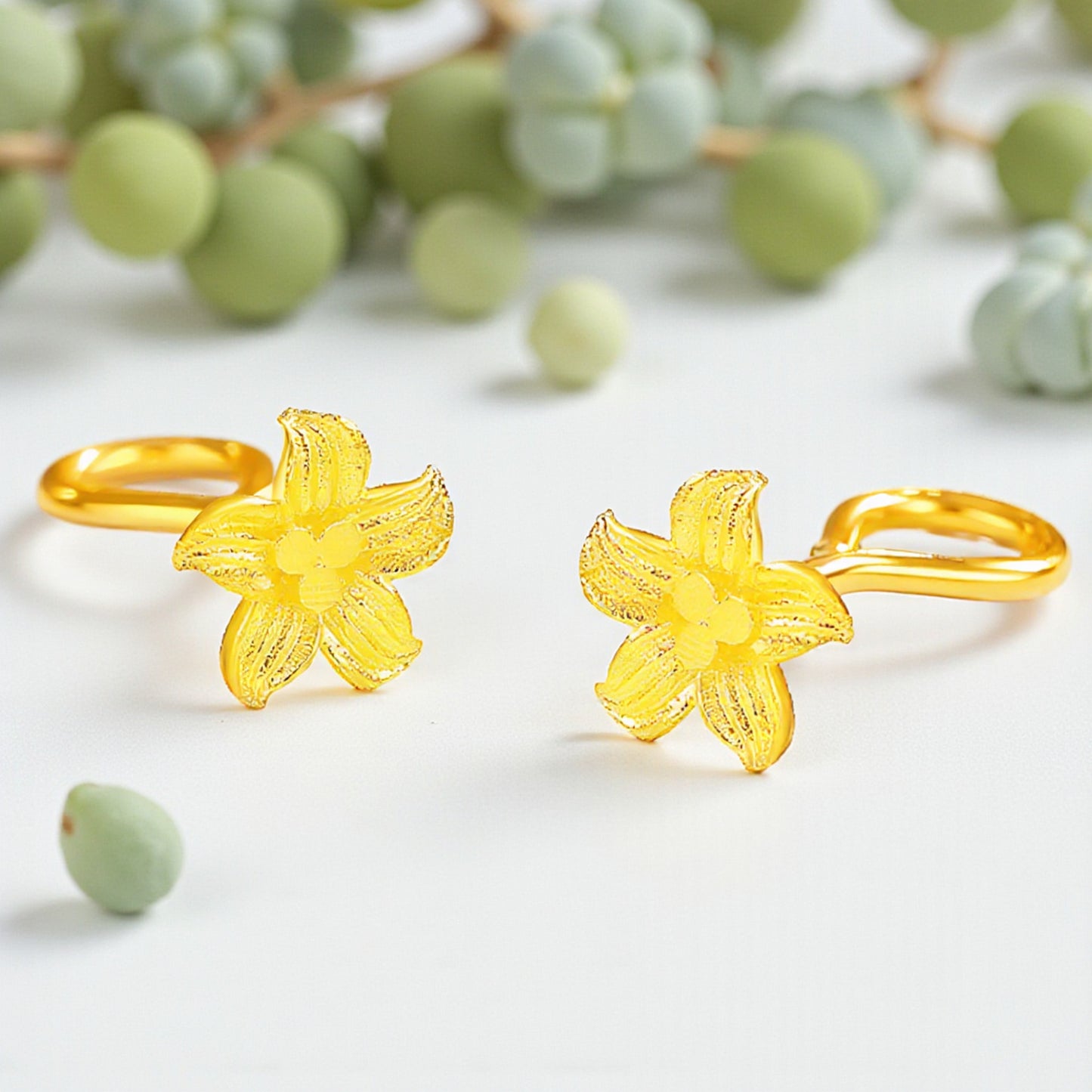 24K 999 Gold Flower Lily Hook Earrings