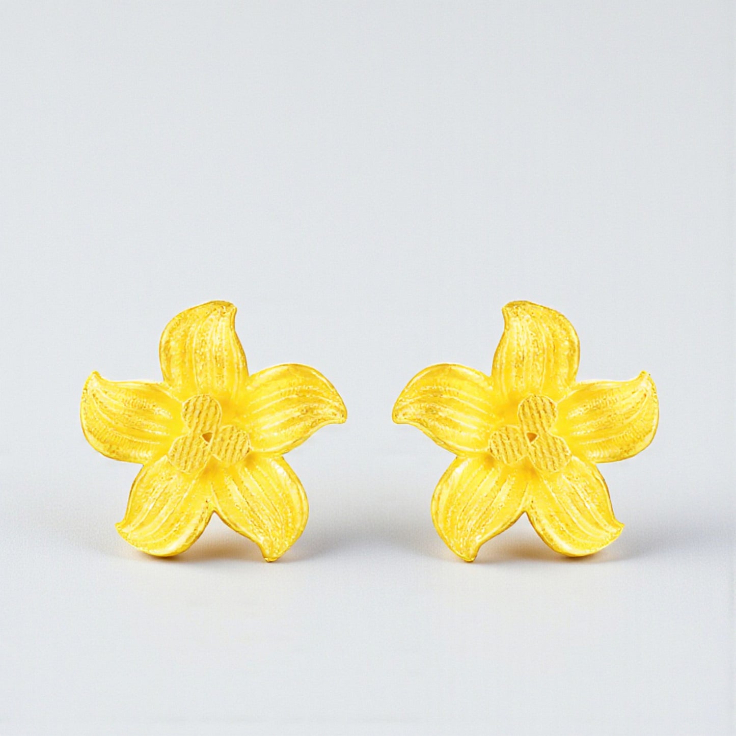 24K 999 Gold Flower Lily Hook Earrings