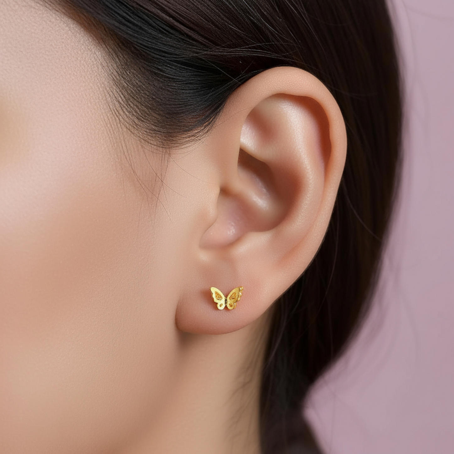 24K 999 Gold Double Layer Butterfly Stud Earrings