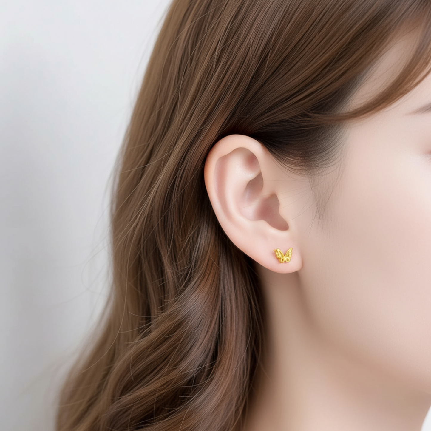 24K 999 Gold Double Layer Butterfly Stud Earrings