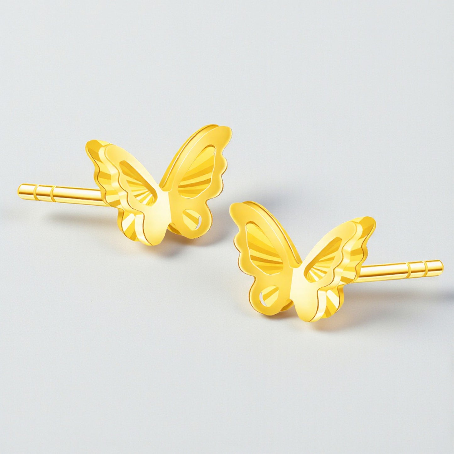 24K 999 Gold Double Layer Butterfly Stud Earrings