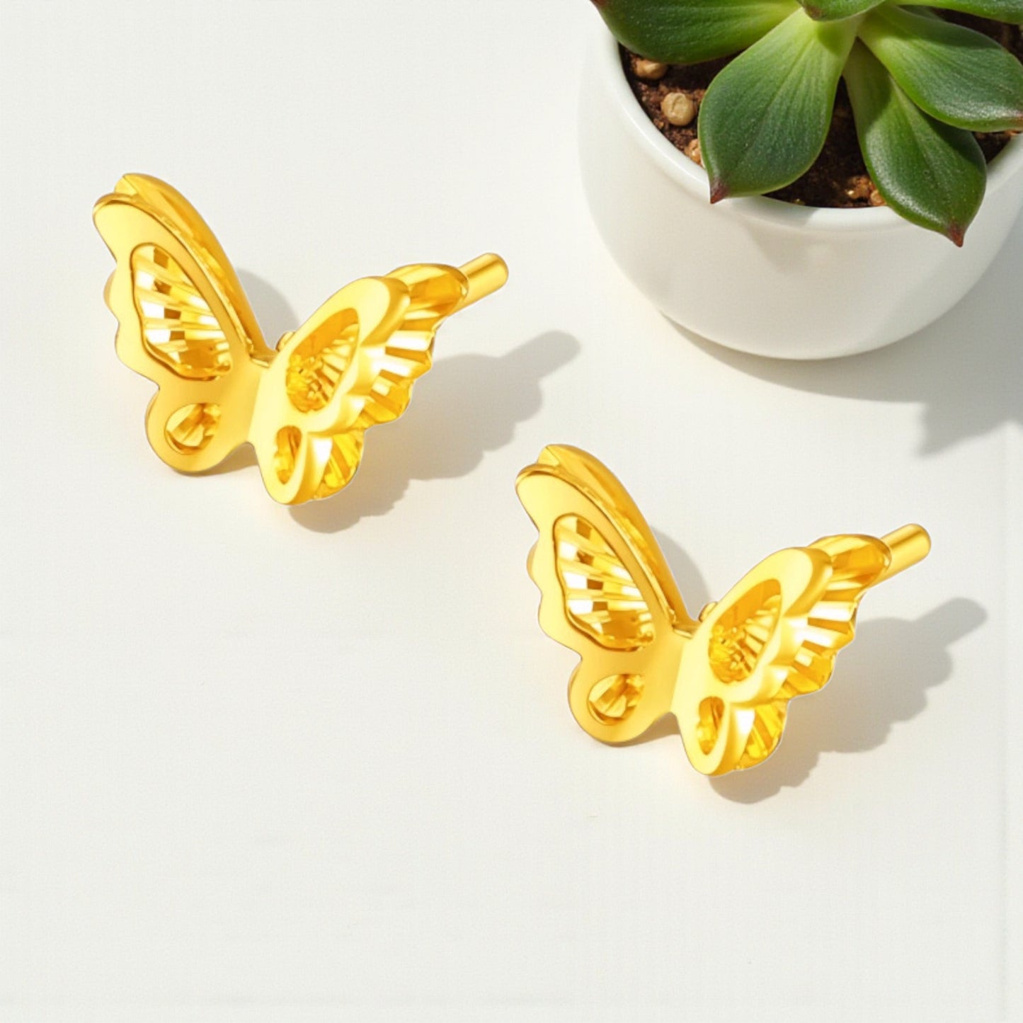 24K 999 Gold Double Layer Butterfly Stud Earrings