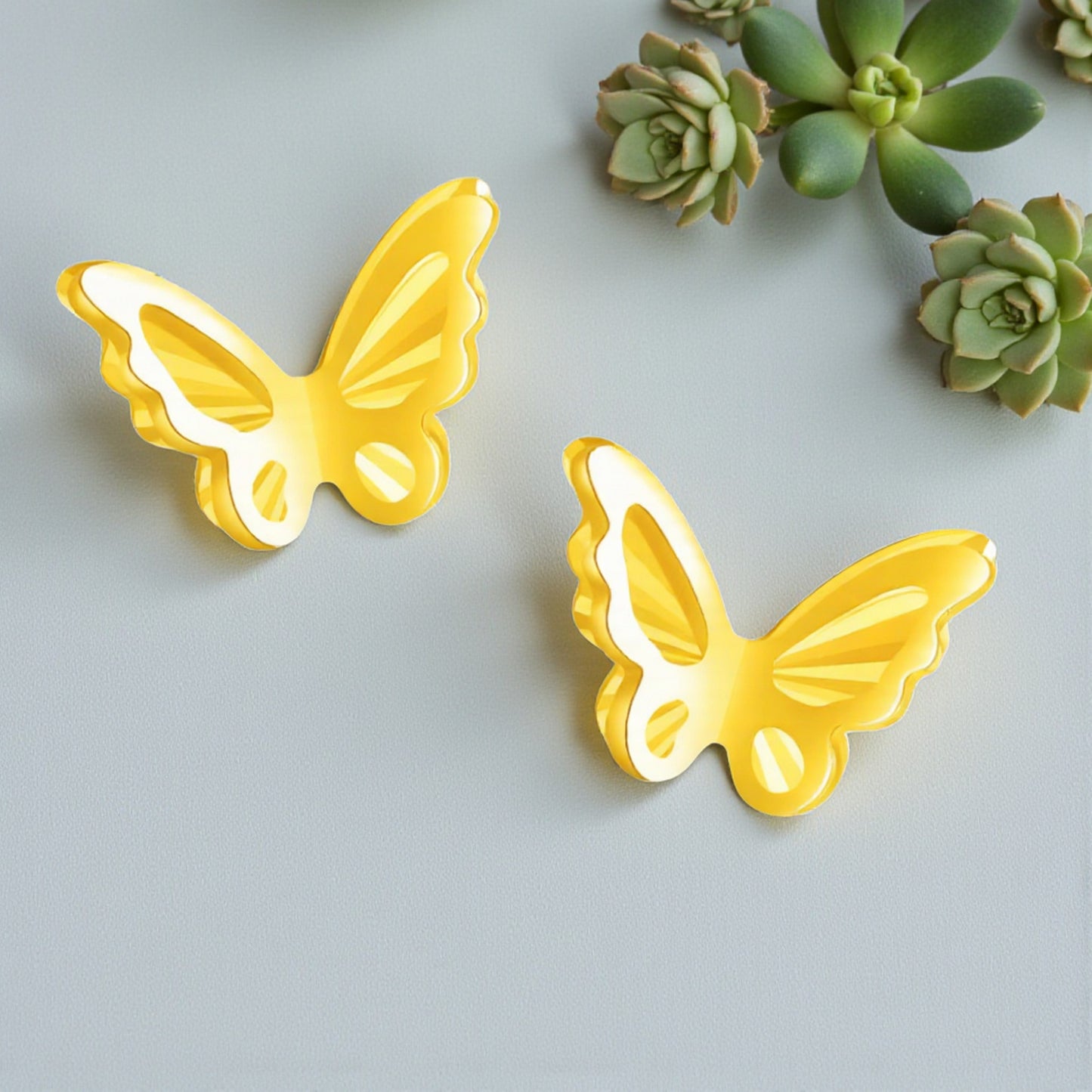 24K 999 Gold Double Layer Butterfly Stud Earrings