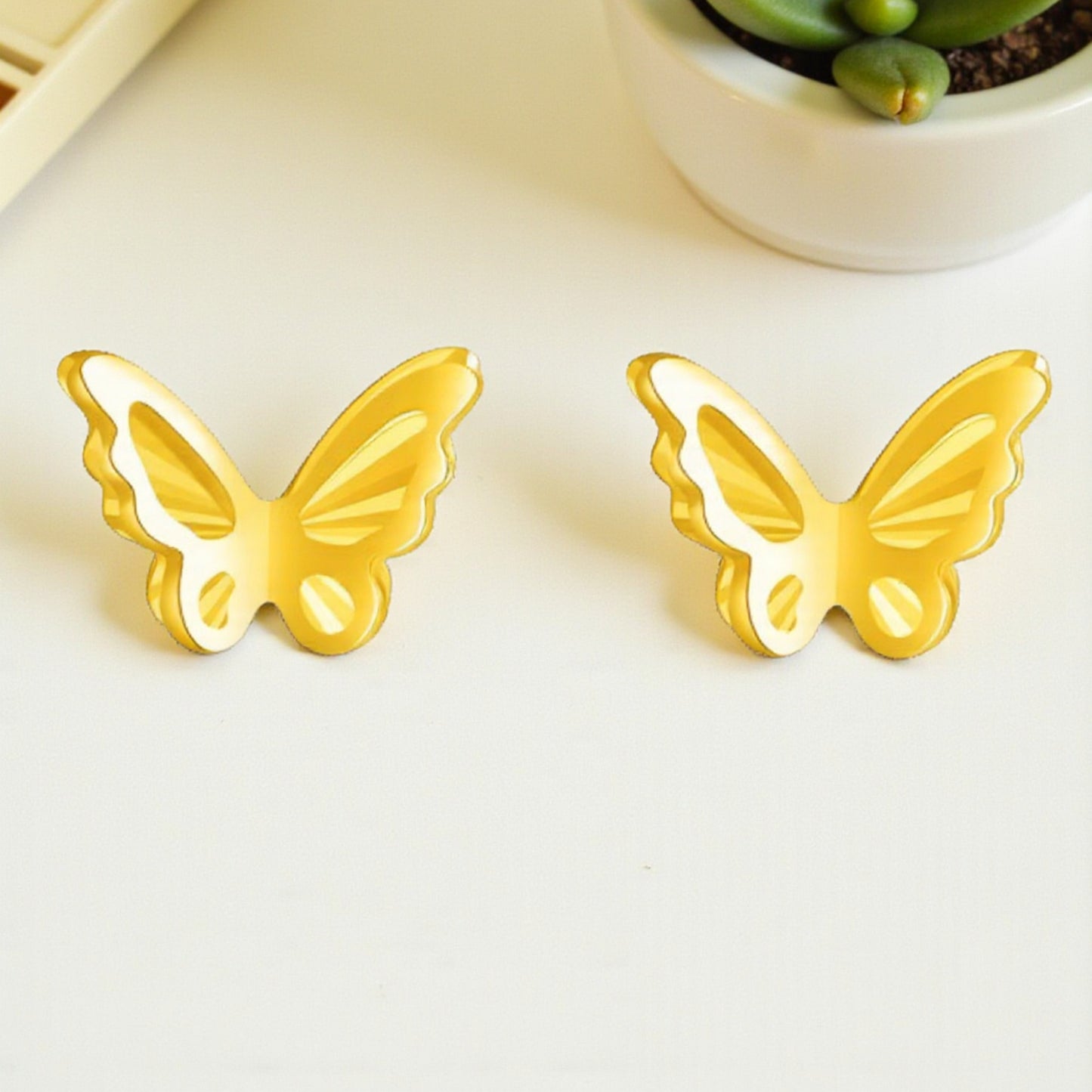 24K 999 Gold Double Layer Butterfly Stud Earrings
