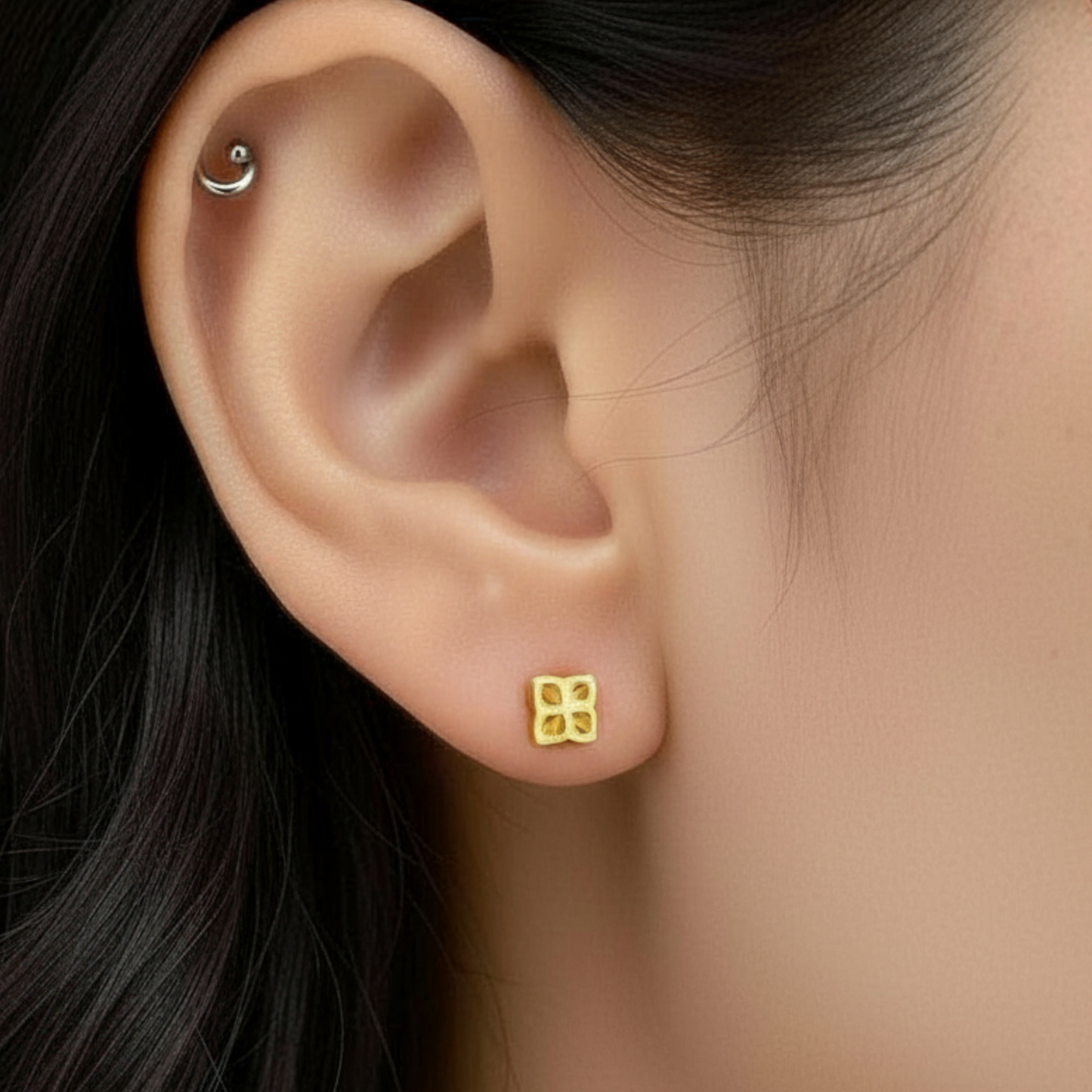 24K 999 Minimal Lucky Clover Stud Earrings