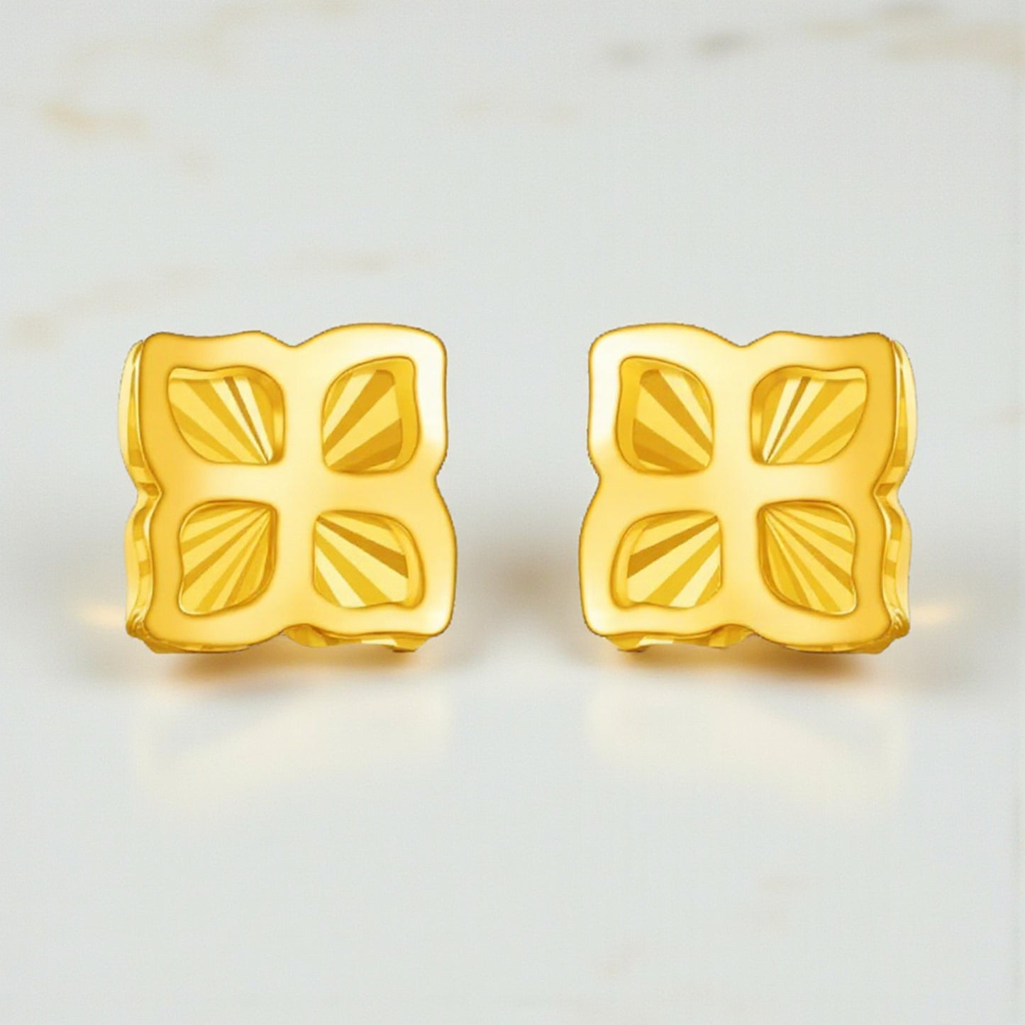 24K 999 Minimal Lucky Clover Stud Earrings