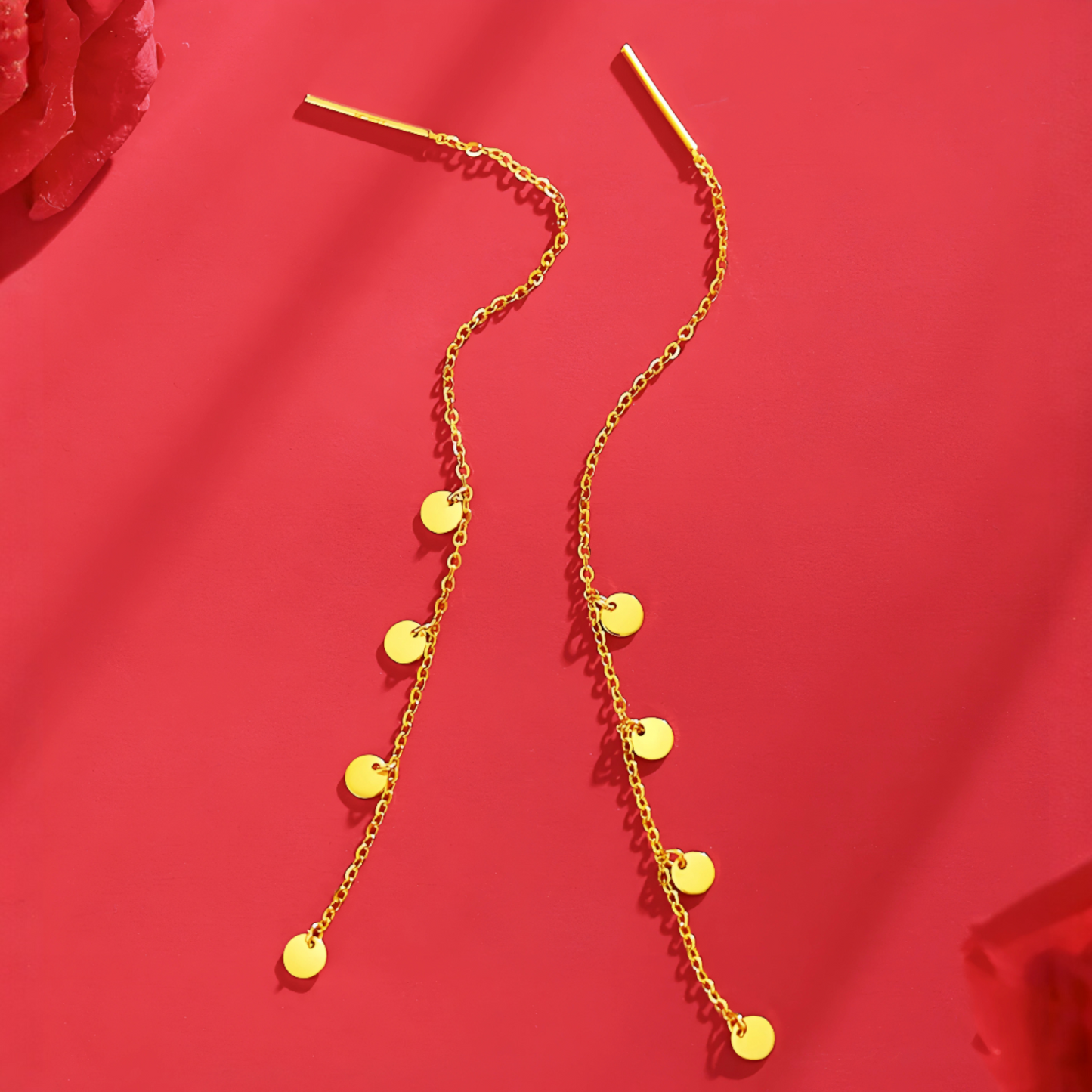 24K Gold Trendy Threader Round Pieces Chain Tassel Earrings