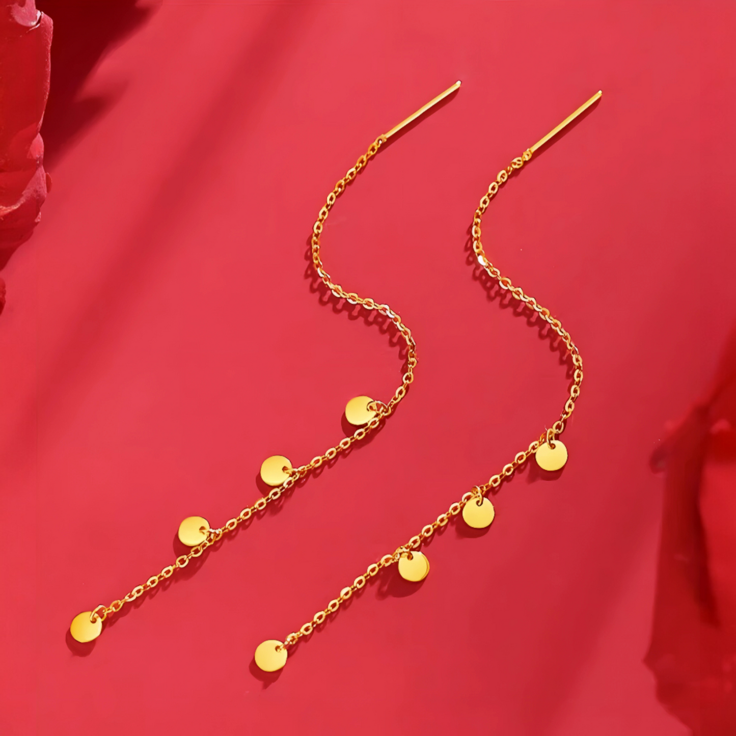 24K Gold Trendy Threader Round Pieces Chain Tassel Earrings