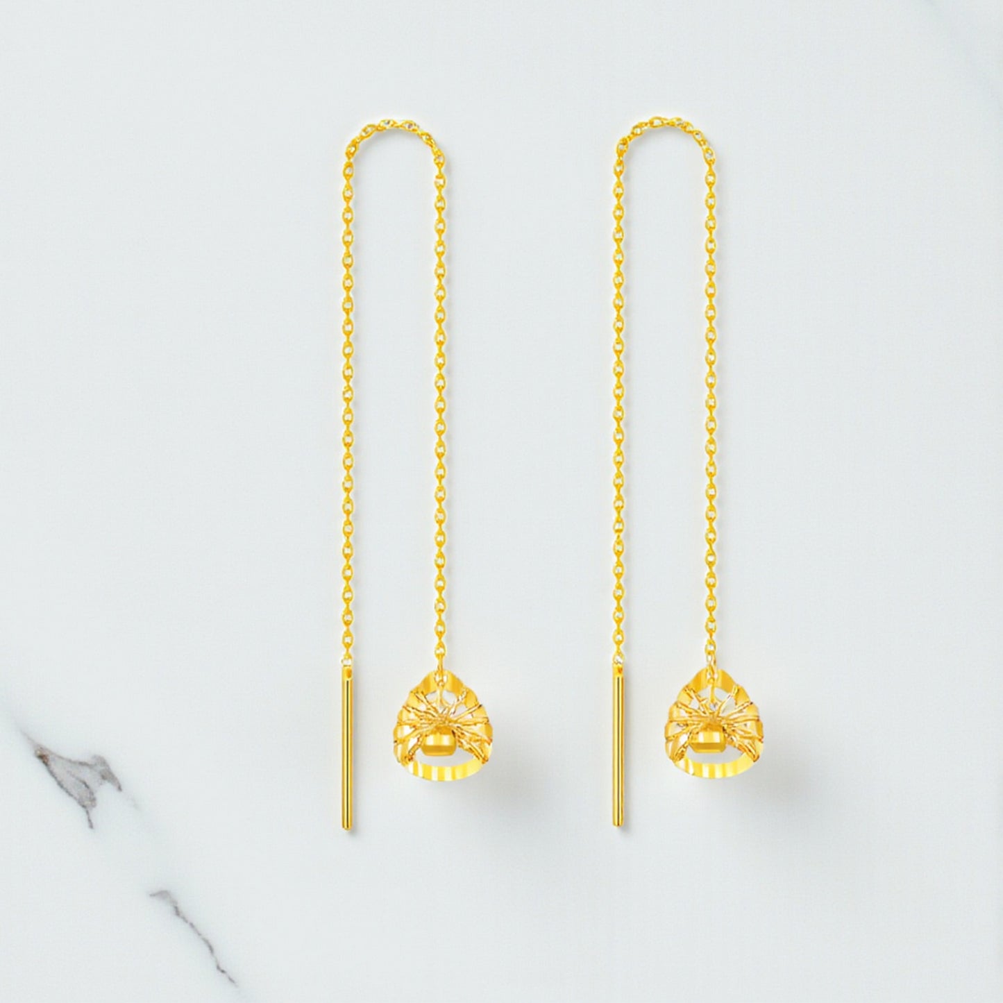 24K Gold Trendy Waterdrop Lucky Charm Threader Earrings
