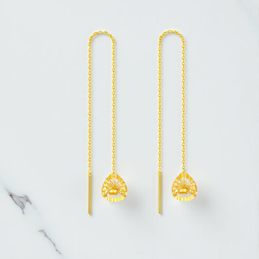 24K Gold Trendy Waterdrop Lucky Charm Threader Earrings