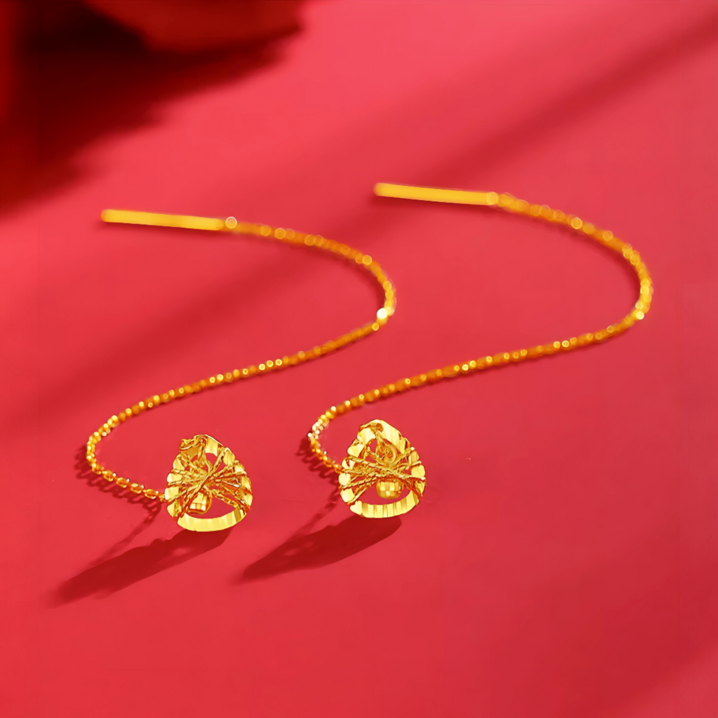 24K Gold Trendy Waterdrop Lucky Charm Threader Earrings